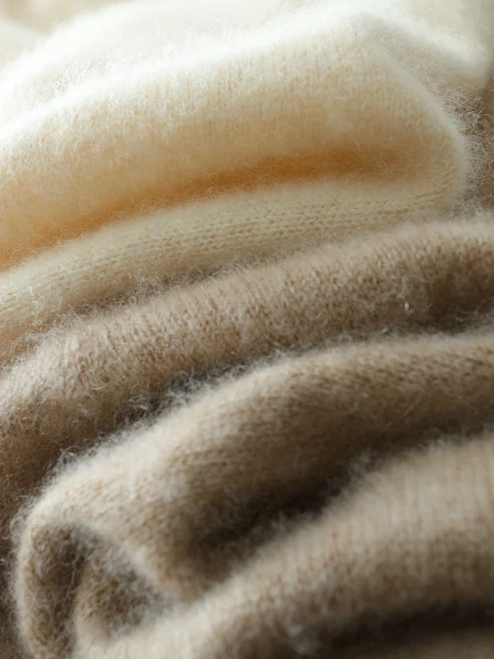 Luxurious beige cashmere crossover sweater, perfect everyday knitwear