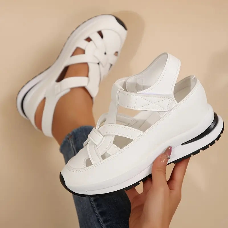 Women's adjustable ankle strap flatform sport sandals with velcro closure, perfect for summer casual wear.