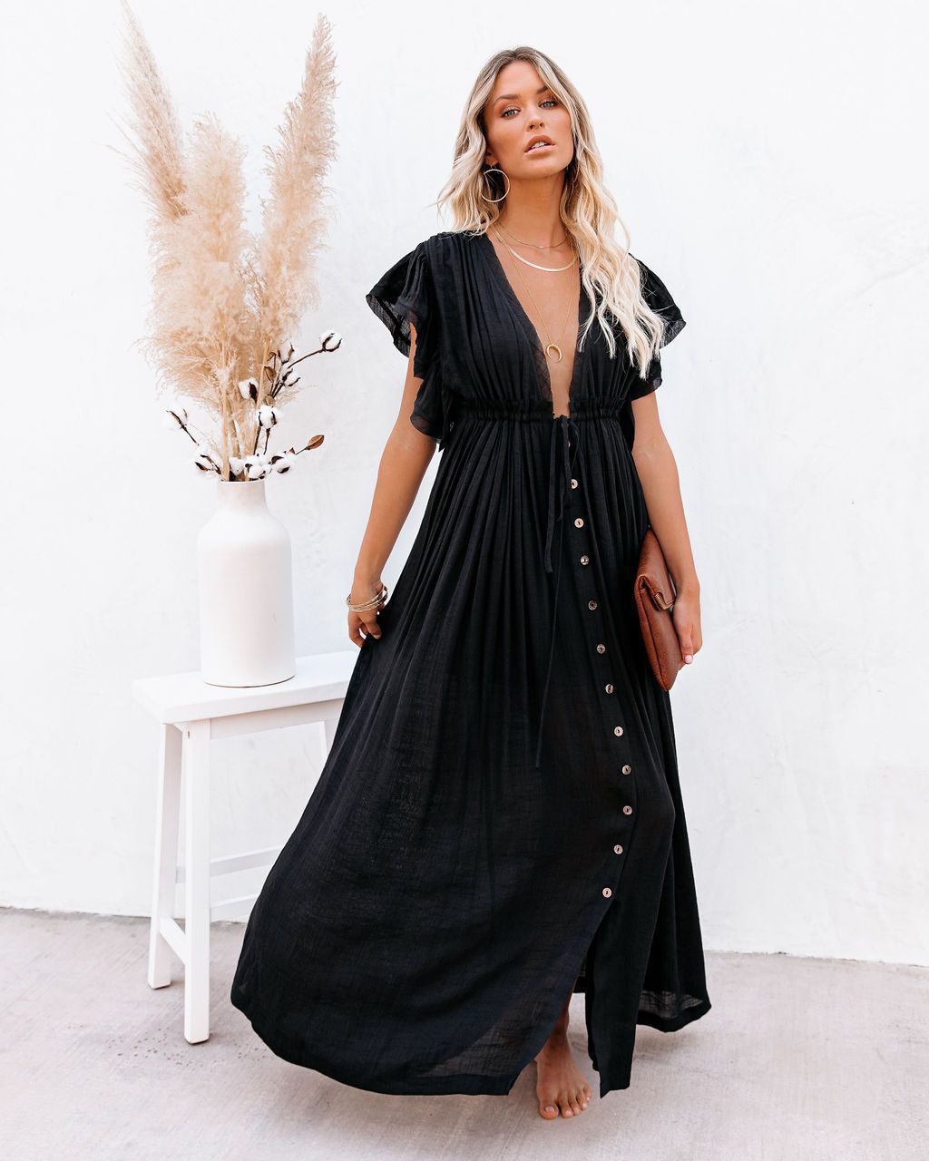 Women's boho beach cover up, flowy wrap V-neck design. Perfect for summer beachwear & resort vacations.