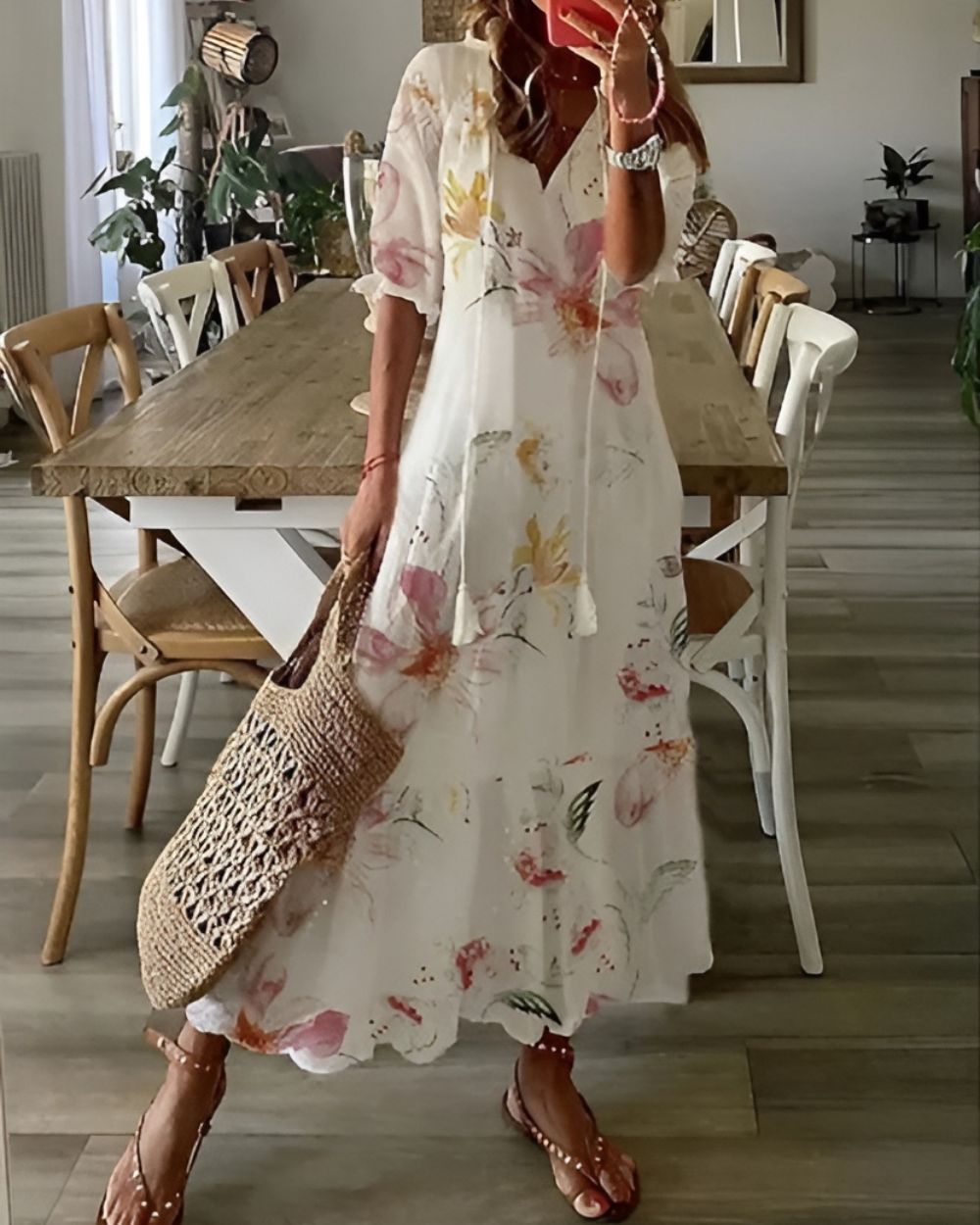 Versatile women's summer dress, a flowy bohemian style for beach days, vacation, or casual wear.