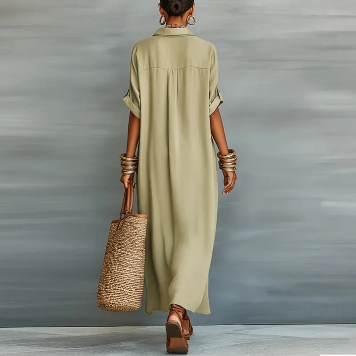 Relaxed fit Boho Maxi Shirt Dress, perfect casual wear for women's summer fashion & vacation style.