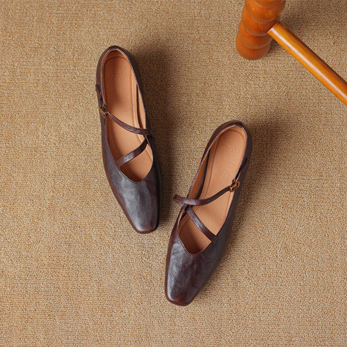 Genuine leather women's work pumps with a comfortable tapered heel in brown