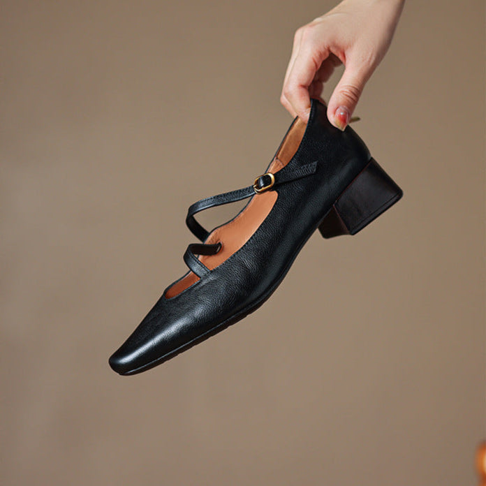 Women's comfortable burgundy leather pumps, designed with a stable tapered heel