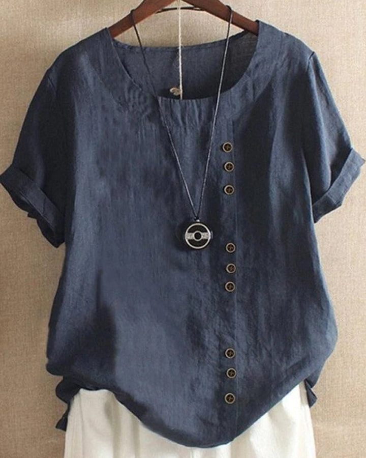 Lightweight women's casual short sleeve top, ideal for summer outfits & spring layering.
