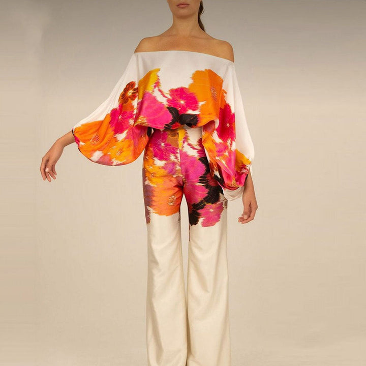 Versatile women's off-shoulder printed two-piece set, easily dressed up or down for summer occasions.