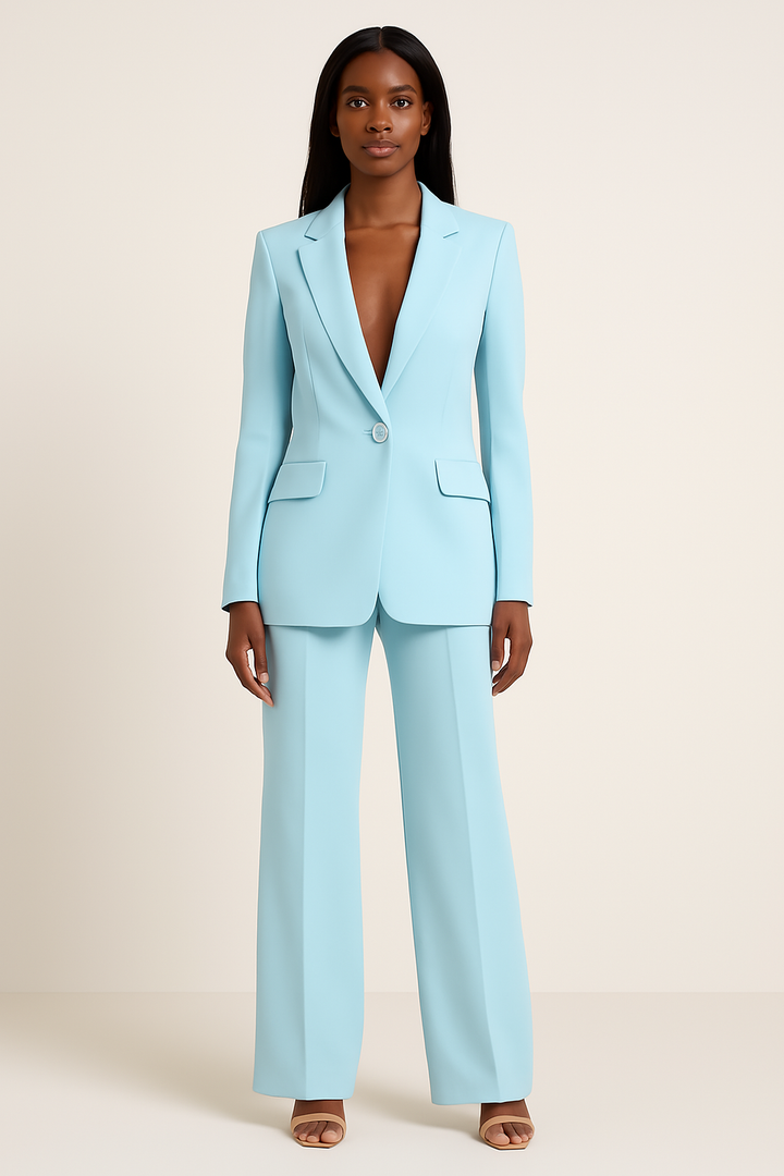 Women's chic tailored suit set: black blazer & trousers, perfect for professional business workwear