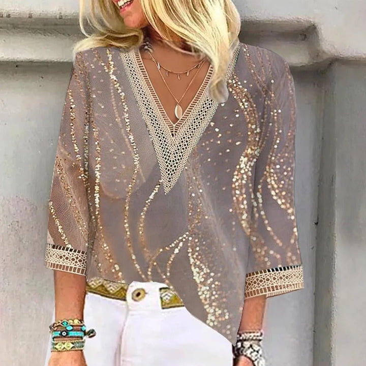 Stylish women's V-neck blouse, elegant & chic, perfect for effortless warm weather fashion.