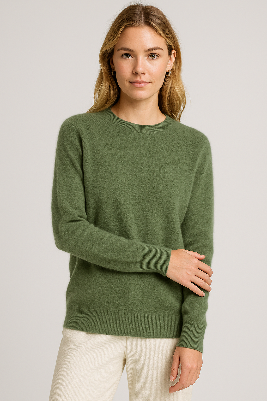 Essential women's soft crew neck sweater, a versatile long sleeve knit top for classic style.