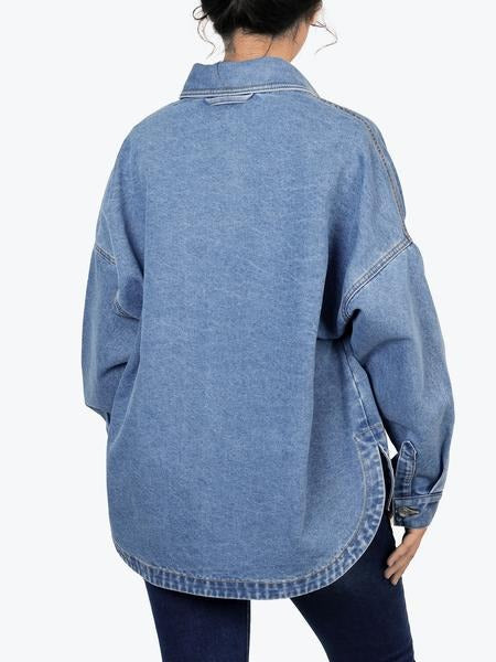 Classic blue denim jacket for women, versatile outerwear perfect for everyday casual wear.