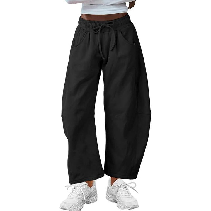 Women's comfortable barrel-leg pants in cotton blend, relaxed fit with drawstring waist, ideal for casual wear