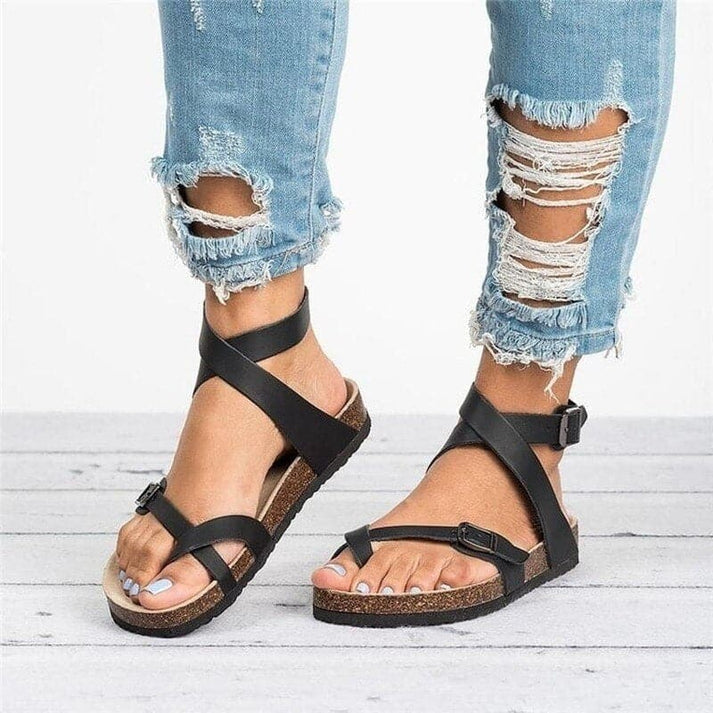 Stylish women's flat strappy sandals, perfect for summer. Breathable & stable casual footwear.