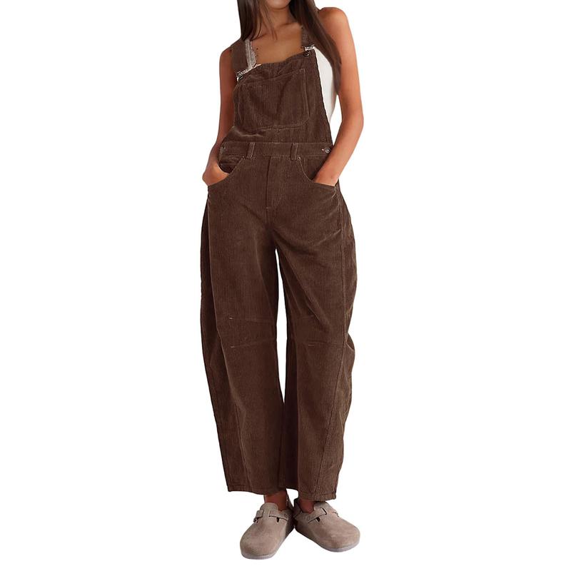 Women's corduroy wide-leg overalls in a warm fall color, perfect for casual fashion