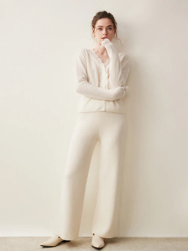 Women wearing the Cortona Lace Cashmere Cardigan, styled for an elegant look.