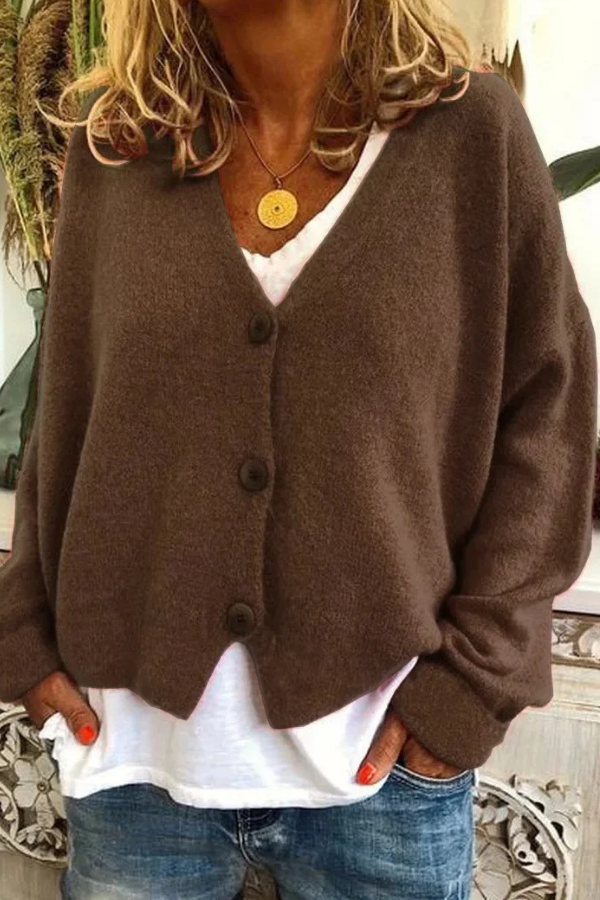 Premium knit women's button cardigan, a cozy long sleeve sweater for versatile style.