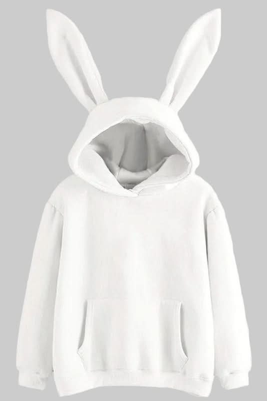 Plush, cozy women's rabbit ear hoodie, a comfortable long sleeve top for stylish loungewear.