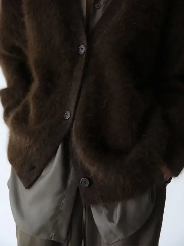 Detailed view of the intricate knit pattern of the comfortable women's oversized cardigan