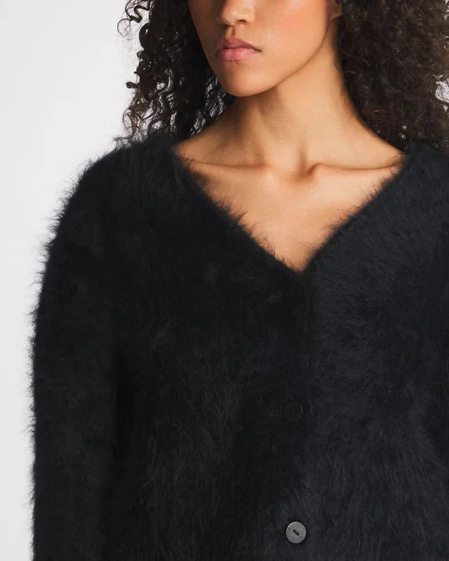 A close-up on the side pocket of the women's cozy knit oversized cardigan, practical detail