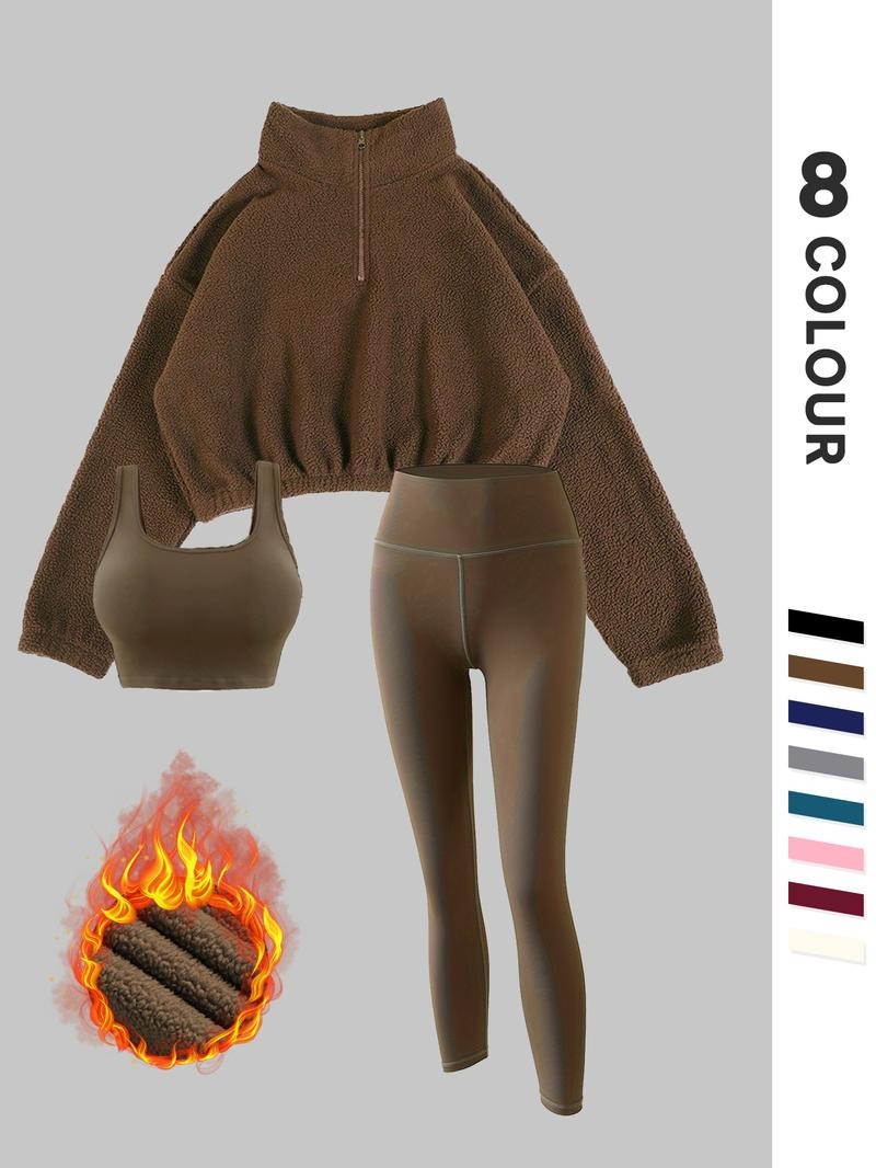 Women's cozy thermal fleece lounge set, grey pullover & leggings for ultimate comfort and warmth