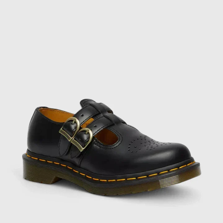 Women's double buckle Mary Jane flats with edgy style for casual wear.