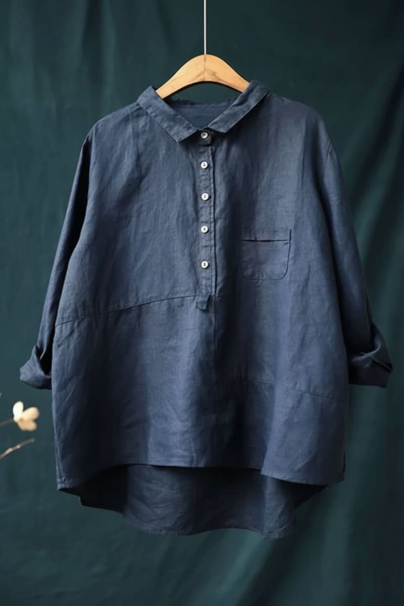 Soft women's long sleeve blouse, a hip-length pullover top for comfortable and stylish everyday wear.