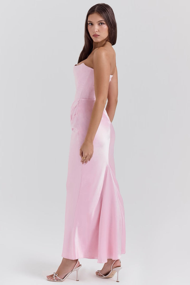 Chic women's evening gown, strapless and beautifully draped.