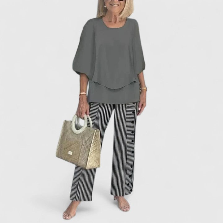 Women's elegant floral print two piece set, wide leg trousers for relaxed style.