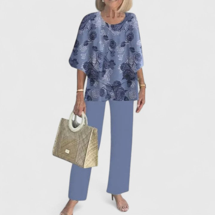 Summer ready women's floral print wide leg two piece set for elegant occasions.