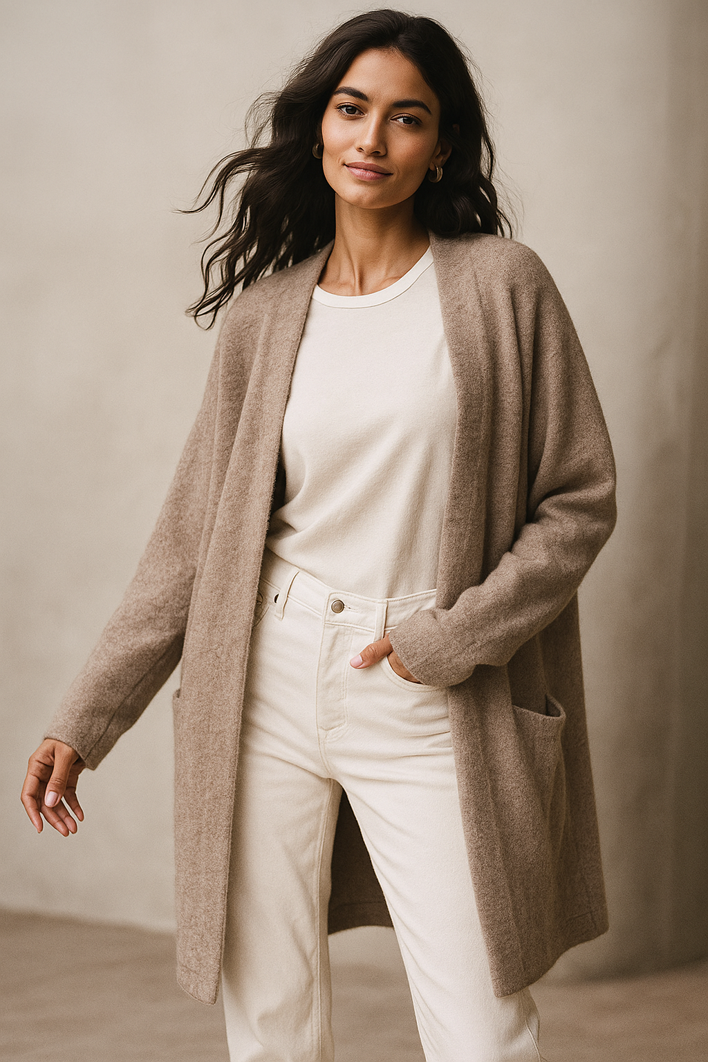 Women's elegant knit cardigan in a cozy merino blend, perfect for fall fashion and casual outerwear