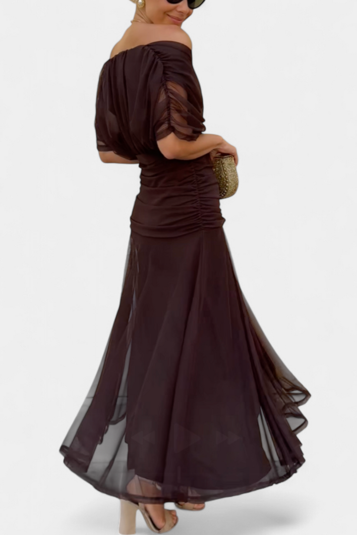 Sleeveless V-neck maxi dress, elegant women's formal wear for special occasions.