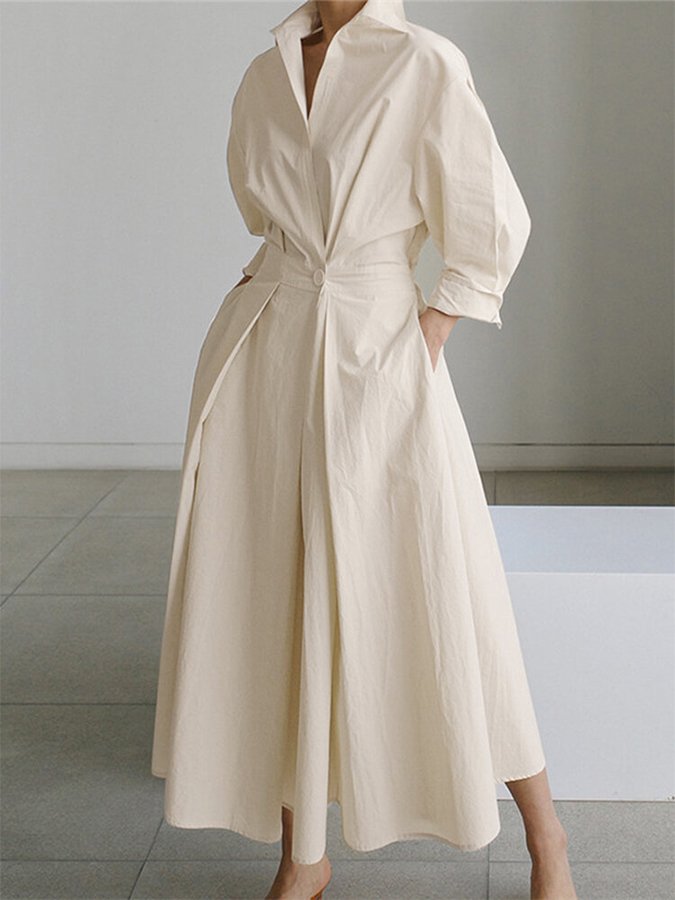 Women's elegant puff sleeve twist waist maxi shirt dress for versatile spring & summer fashion.