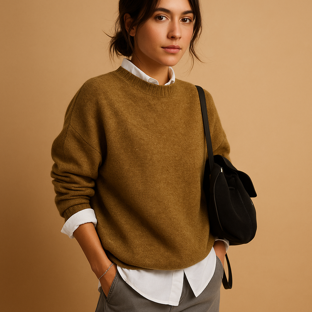Chic women's round-neck pullover sweater. Sophisticated & comfortable knit, great for office wear or casual fall fashion.