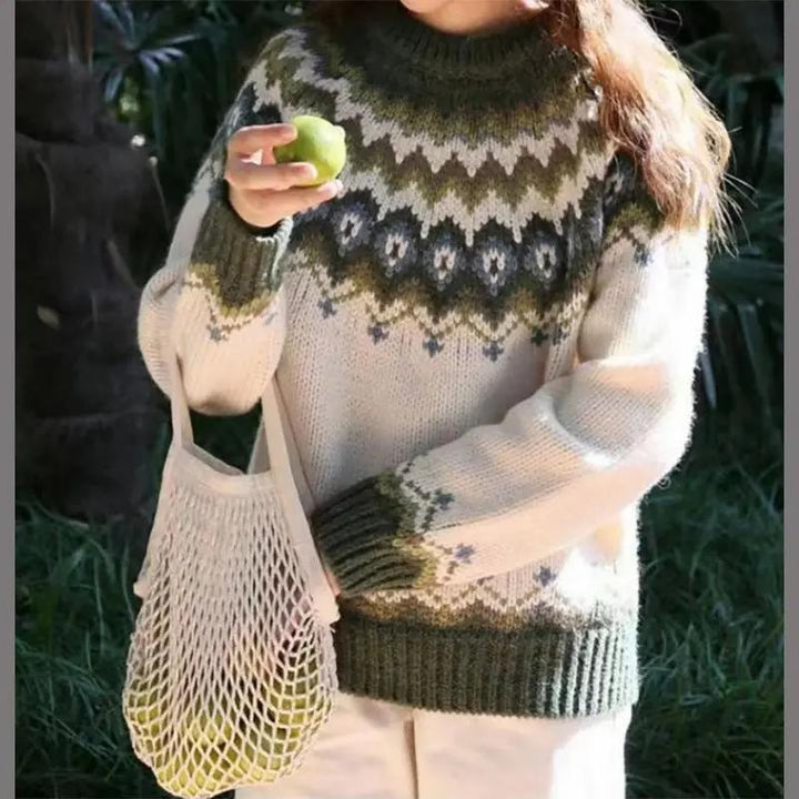 Winter fashion women's Fair Isle sweater, a comfortable crewneck knit jumper with intricate design