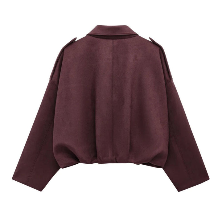 Elegant women's faux suede bomber jacket, offering a chic yet casual outerwear option
