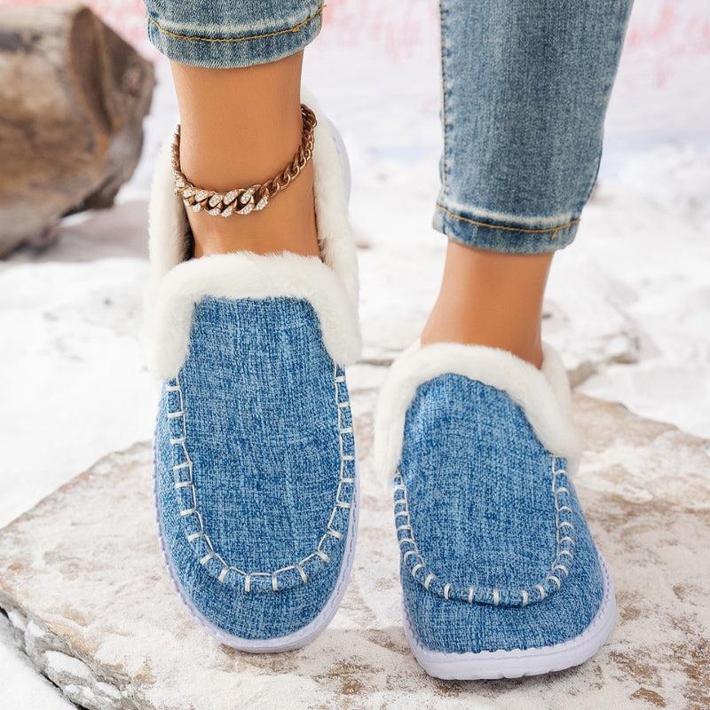 Women's faux suede, fur-lined slip-on loafers, perfect for winter comfort and style
