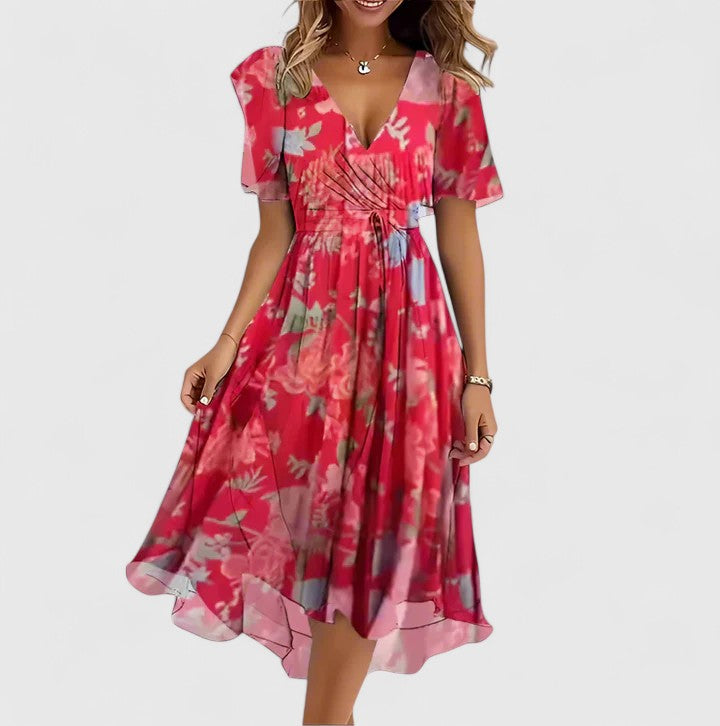 Effortless style with this women's floral flutter sleeve midi dress, featuring a flattering v-neck for daily wear.