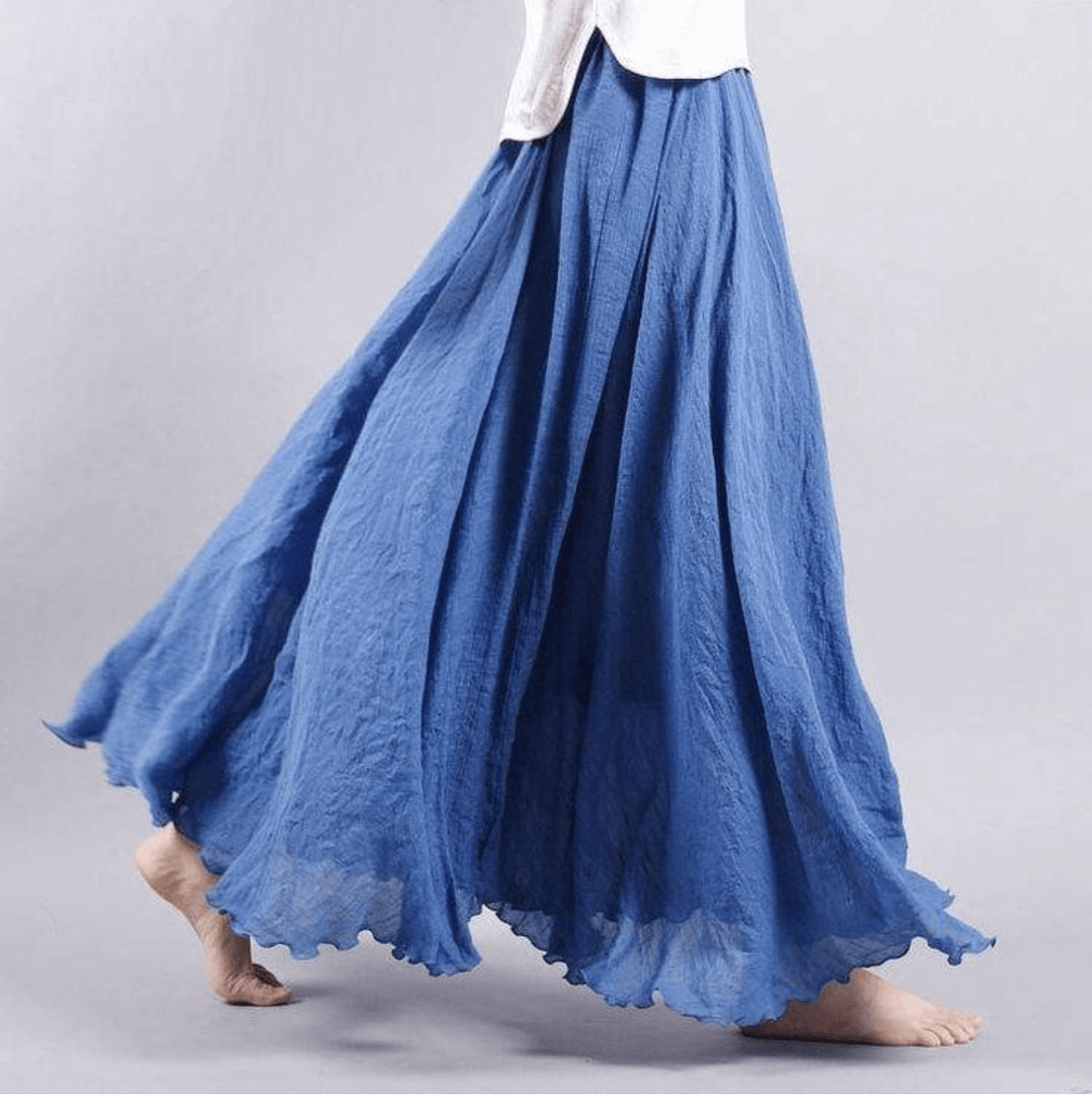 Bohemian long maxi skirt for women, an elegant A-line flowy design for summer beach & vacation wear.