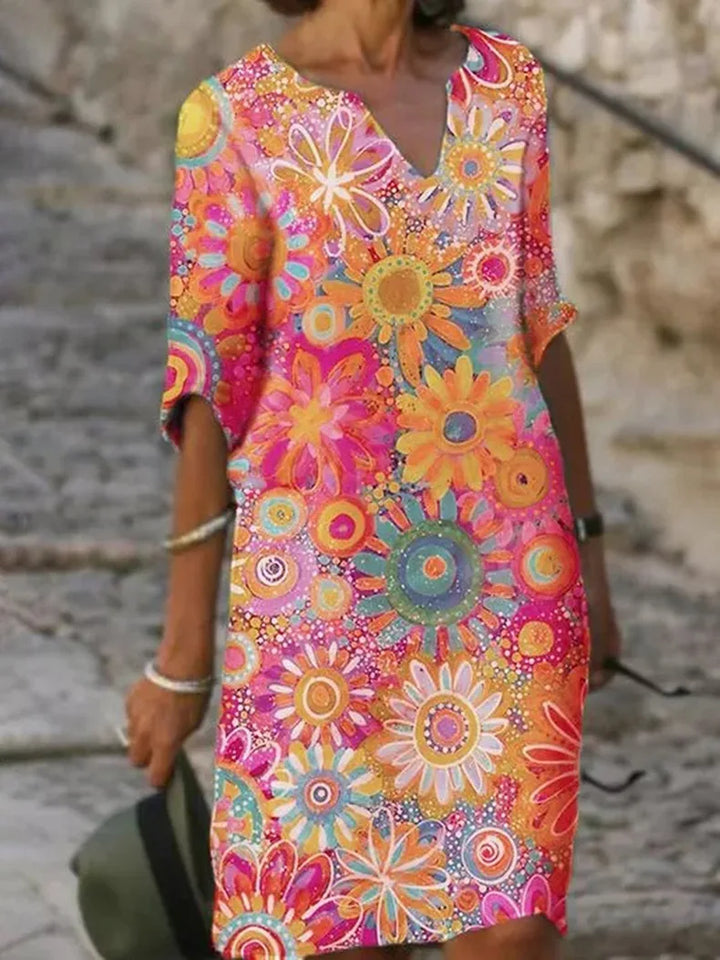 Elegant women's floral sleeveless flowy dress, comfortable and stylish for warm weather fashion.