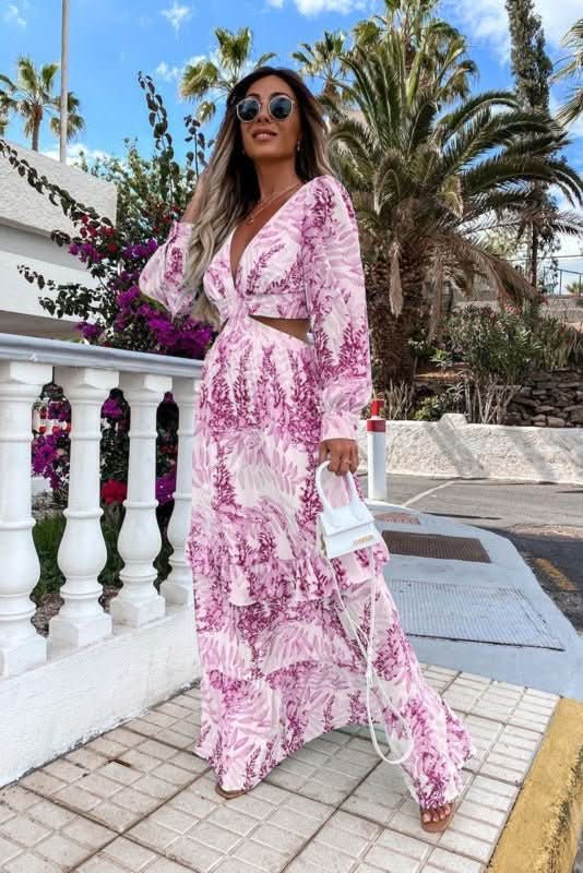 Stylish flowy women's summer maxi dress, an elegant long casual dress for vacation and daily wear.