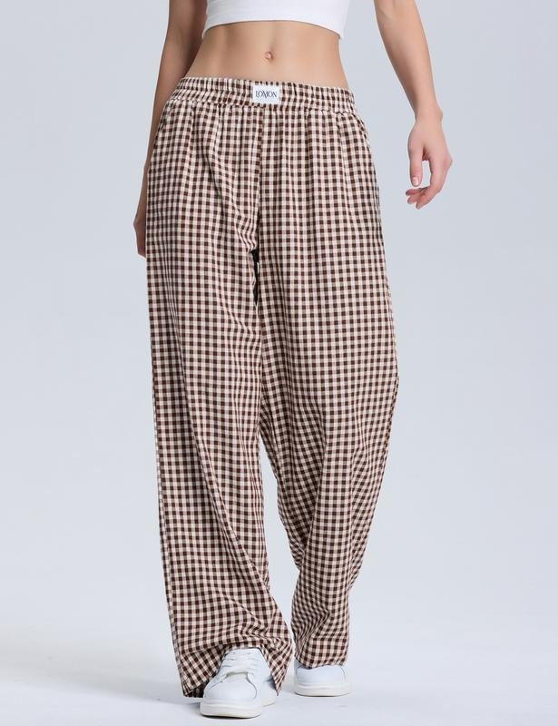 Casual women's wide leg gingham boxer pants in soft cotton for ultimate comfort