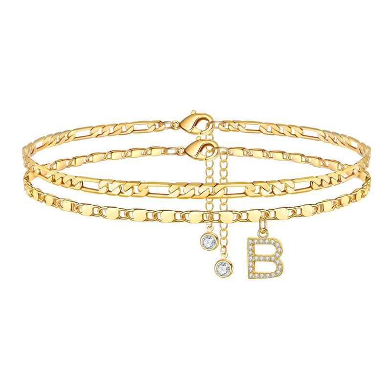 Adjustable gold plated initial anklet for women with small crystal accent, fashion accessory