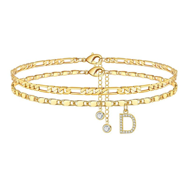 Elegant women's gold initial anklet, 'A' with crystal, perfect for summer fashion, stainless steel