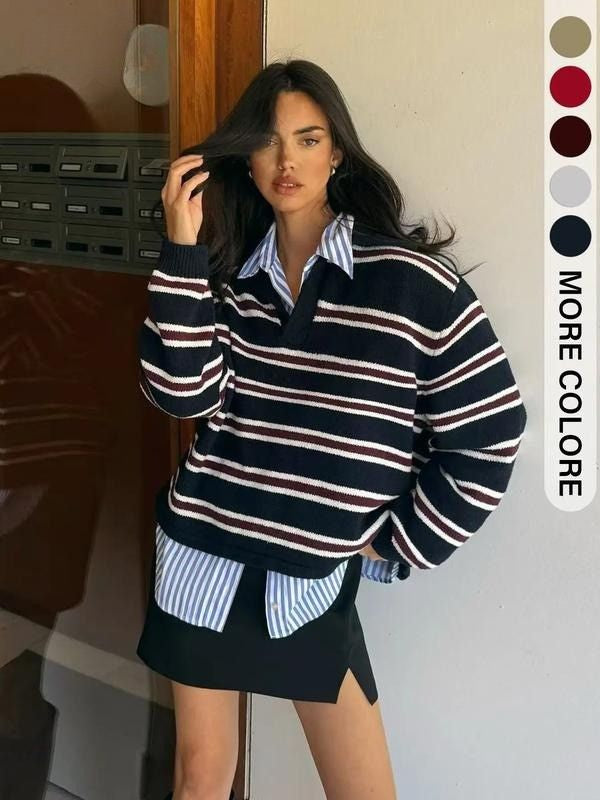 Women's Heritage Striped Knit Sweater, made of soft cotton merino, with classic crew neck
