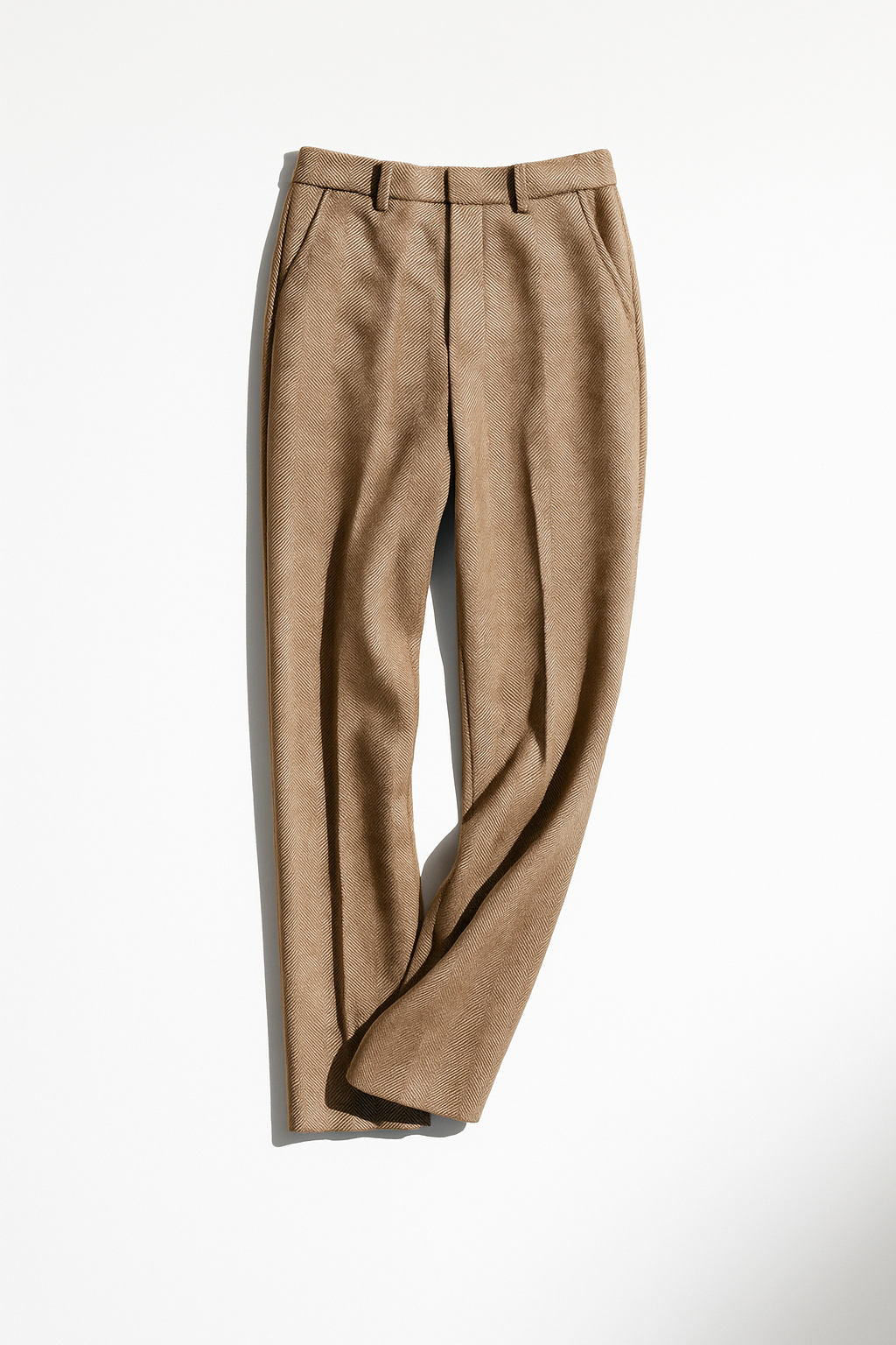 Elegant ivory high-waist wool blend straight leg trousers, suitable for business meetings