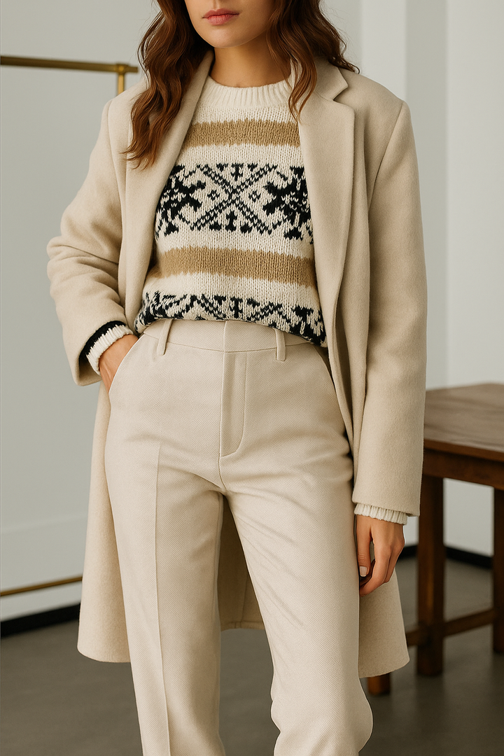 Camel wool blend straight leg high-waist trousers for women, excellent for all seasons