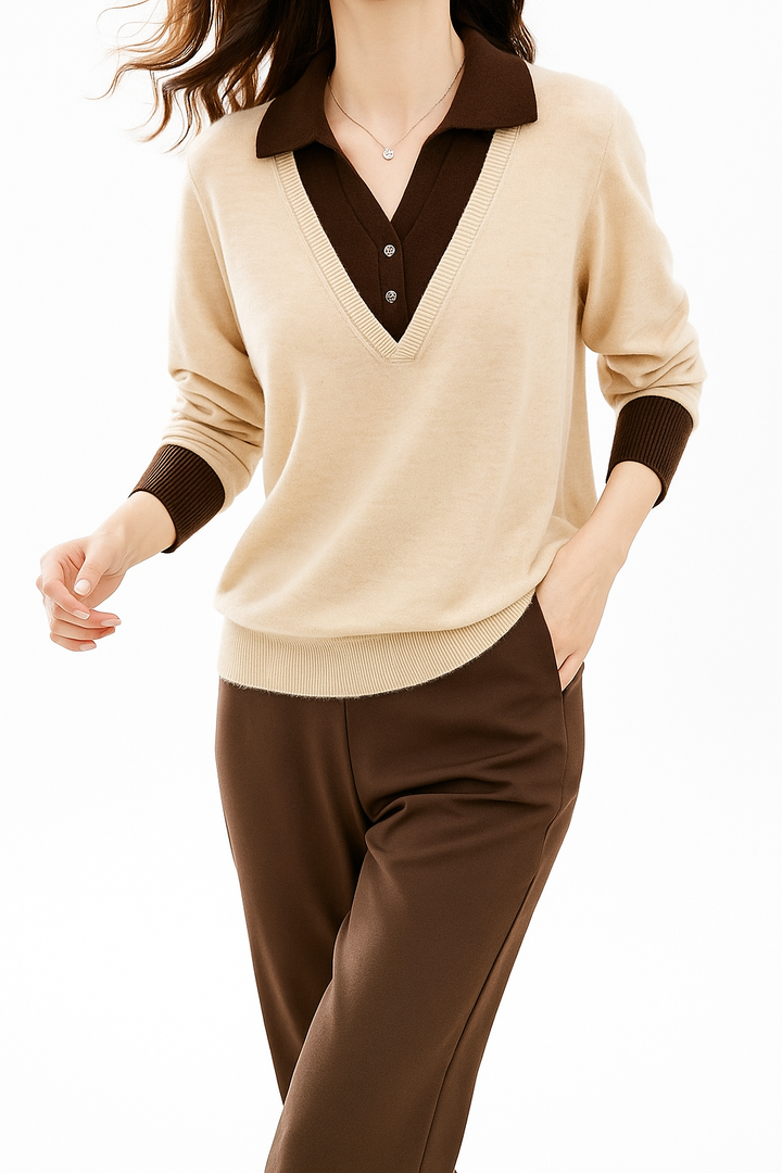 Layered knit top for women, long sleeve, showcasing its unique and sophisticated design