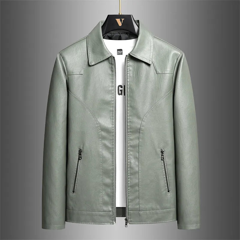 Women's light green faux leather moto jacket, perfect for fall fashion outerwear