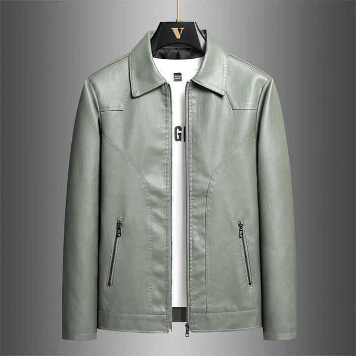 Women's light green faux leather moto jacket, perfect for fall fashion outerwear