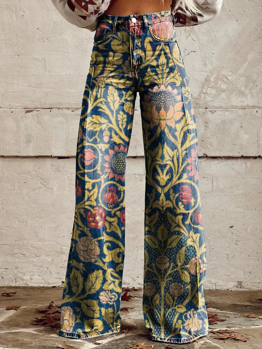 Comfortable wide leg jeans for women, a relaxed fit and trendy style.