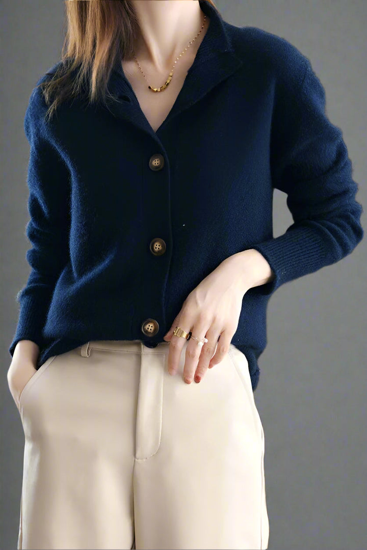 Stylish women's cashmere blend knit cardigan, perfect for layering