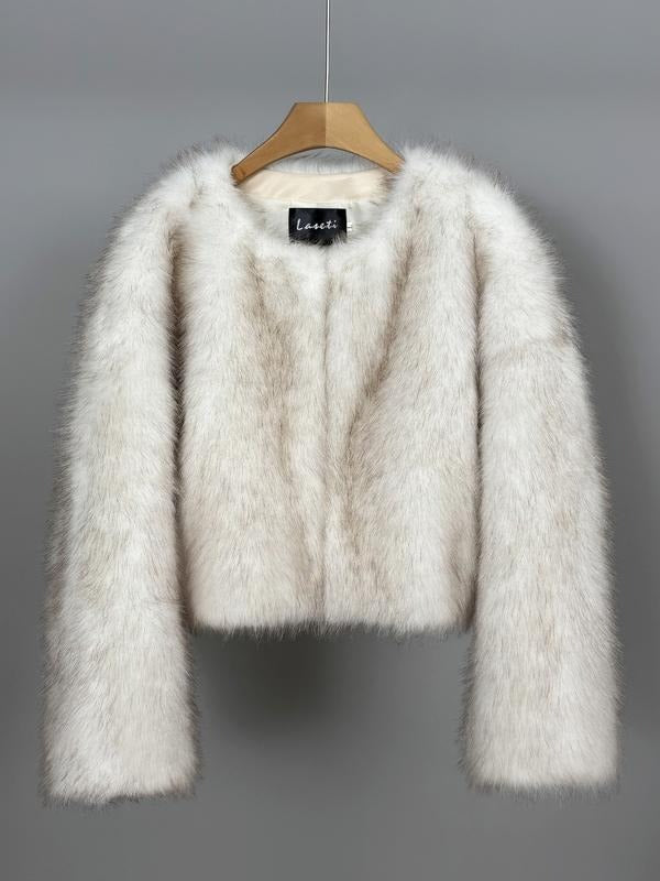 Women's luxurious faux fur voluminous jacket, elegant winter coat, plush outerwear